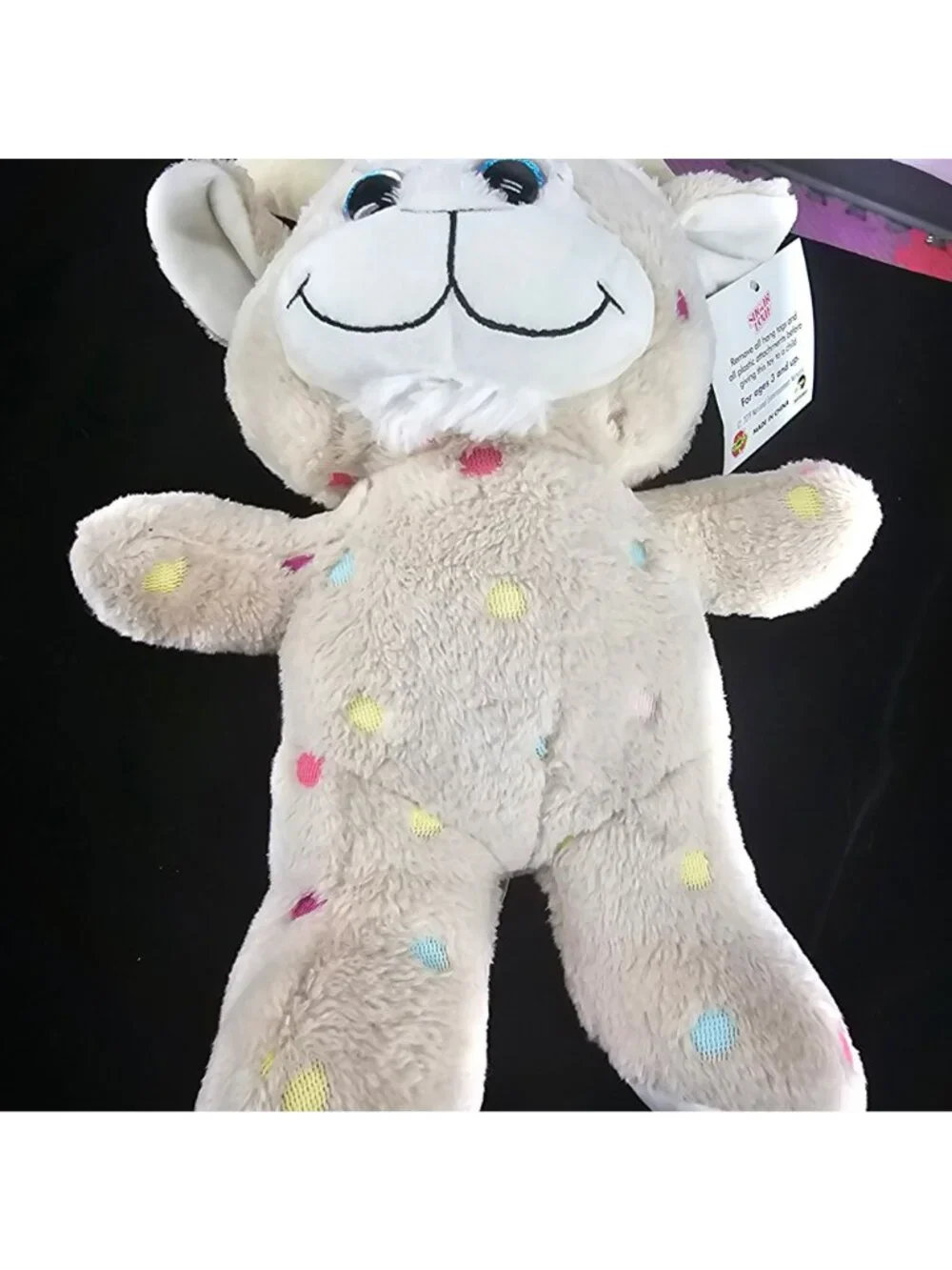 Sugar Loaf Beige Polka Dot Goat Plush Toy With Blue Glitter Eyes 2019